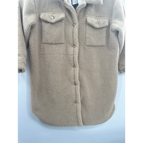 Nasty Gal, Plus Size Longline Borg Jacket, Tan, Size 18 Shacket NWT - Picture 7 of 11